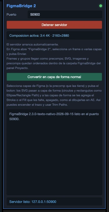 Panel de FigmaBridge en After Effects