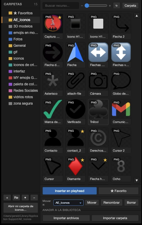 Panel de Galería de Iconos en After Effects