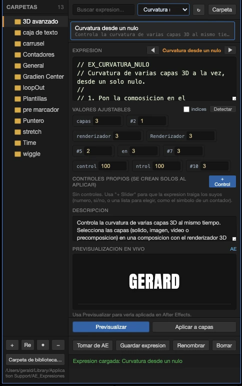 Panel de Gestor de Expresiones en After Effects