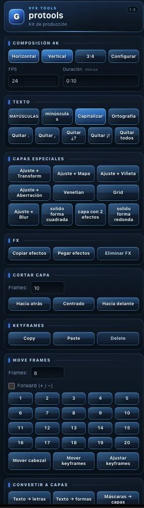 Panel de Protools en After Effects